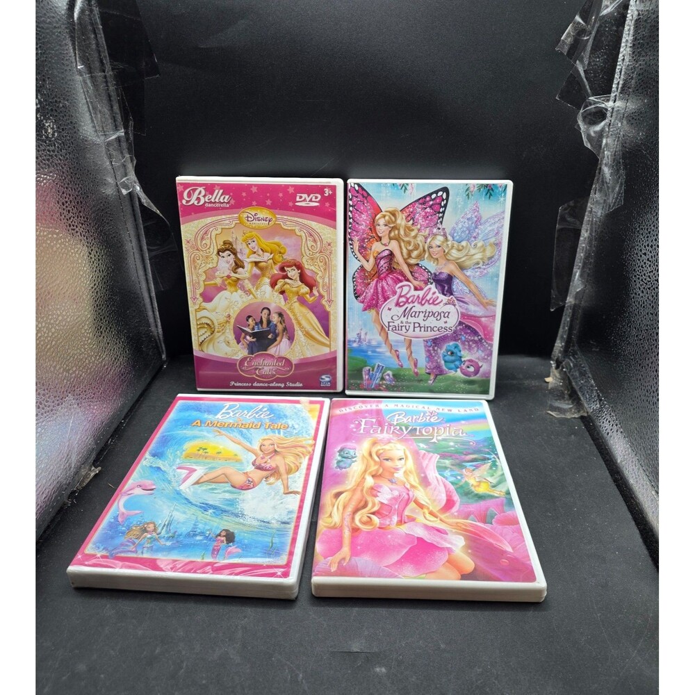Barbie DVD Lot of 4 Mermaid Tale Mariposa Fairytopia Disney Princess Dance Along